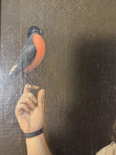 Charles Peale Polk EXCEPTIONAL PAIR OF EARLY PORTRAITS OF GIRL DOG GIRL WITH BIRD