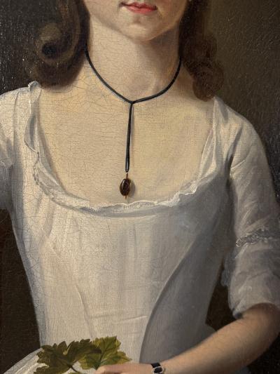 Charles Peale Polk EXCEPTIONAL PAIR OF EARLY PORTRAITS OF GIRL DOG GIRL WITH BIRD