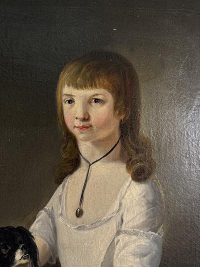 Charles Peale Polk EXCEPTIONAL PAIR OF EARLY PORTRAITS OF GIRL DOG GIRL WITH BIRD