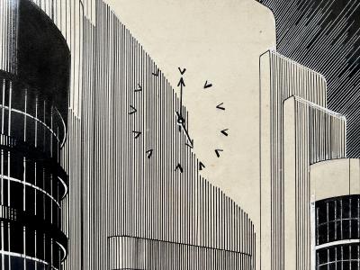 Charles Perry Weimer Art Deco Couple In Front of Black and White Art Deco Architecture