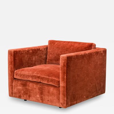 Charles Pfister Charles Pfister for Knoll Tuxedo Crushed Orange Velvet Lounge Armchair