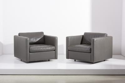 Charles Pfister Knoll Charles Pfister Sofa Set in Grey Leather USA 1970s