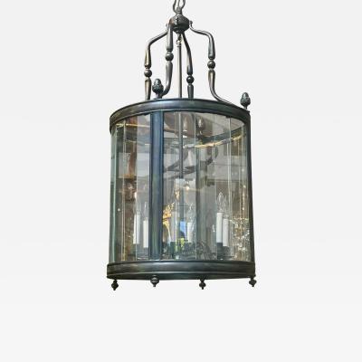 Charles Pollock Huge Charles Pollock Patinated Bronze Glass Hall Lantern Chandelier