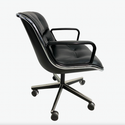 Charles Pollock Knoll Pollock Chair reupholstered in Black Italian Leather Steel Frame