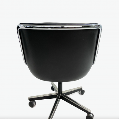 Charles Pollock Knoll Pollock Chair reupholstered in Black Italian Leather Steel Frame