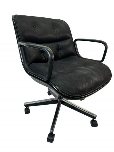 Charles Pollock Knoll Pollock Executive Chair in Original Black Suede Leather Matte Black Rim