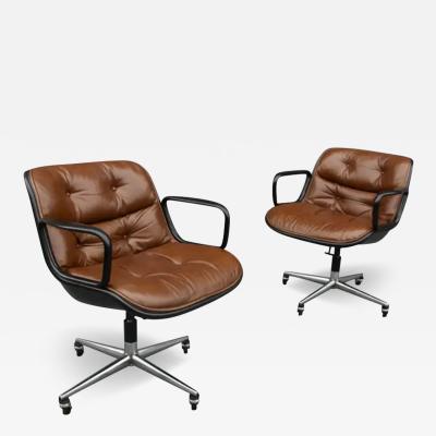 Charles Pollock Pair of Charles Pollock for Knoll Arm or Desk Chairs in Brown Leather Black