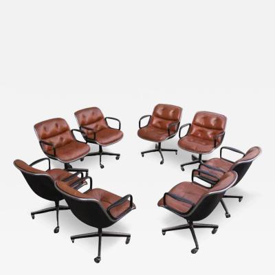 Charles Pollock Set of Eight Charles Pollock for Knoll Armchairs in Chrome Brown Leather MCM