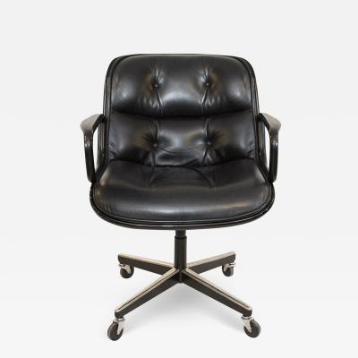 Charles Pollock Vintage Knoll Pollock Swivel Chair in Black Leather Matte Black Frame