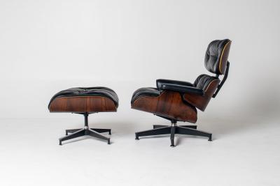 Charles Ray Eames 2nd Generation Eames Lounge Chair and Ottoman in Rosewood Black Leather