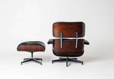 Charles Ray Eames 2nd Generation Eames Lounge Chair and Ottoman in Rosewood Black Leather