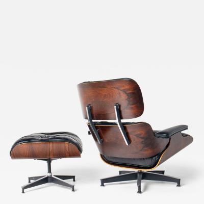 Charles Ray Eames 2nd Generation Eames Lounge Chair and Ottoman in Rosewood Black Leather