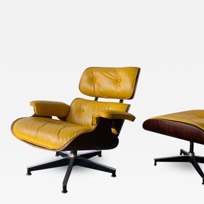 Charles Ray Eames 3rd Gen Eames Lounge Chair Ottoman in Brazilian Rosewood and Yellow Leather