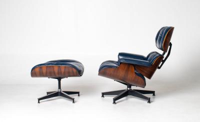 Charles Ray Eames 3rd Generation Eames Lounge Chair and Ottoman in Midnight Blue Leather