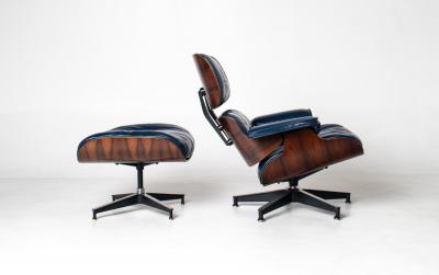 Charles Ray Eames 3rd Generation Eames Lounge Chair and Ottoman in Midnight Blue Leather
