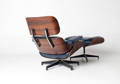 Charles Ray Eames 3rd Generation Eames Lounge Chair and Ottoman in Midnight Blue Leather