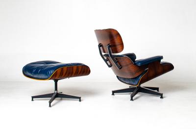 Charles Ray Eames 3rd Generation Eames Lounge Chair and Ottoman in Midnight Blue Leather