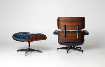 Charles Ray Eames 3rd Generation Eames Lounge Chair and Ottoman in Midnight Blue Leather