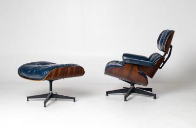 Charles Ray Eames 3rd Generation Eames Lounge Chair and Ottoman in Midnight Blue Leather