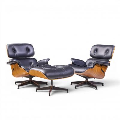 Charles Ray Eames Charles Ray Eames for Herman Miller Walnut Lounge Chairs Pair with Ottoman