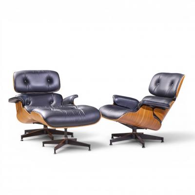 Charles Ray Eames Charles Ray Eames for Herman Miller Walnut Lounge Chairs Pair with Ottoman