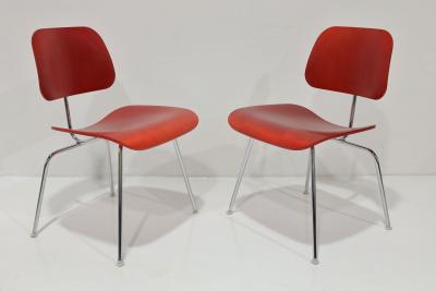 Charles Ray Eames Eames Herman Miller DCM Chairs in Red Stained Birch