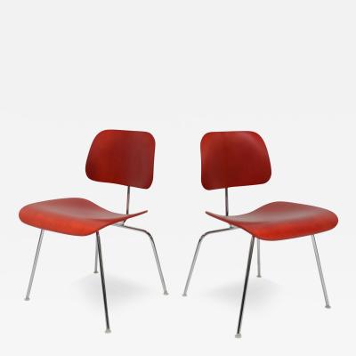 Charles Ray Eames Eames Herman Miller DCM Chairs in Red Stained Birch