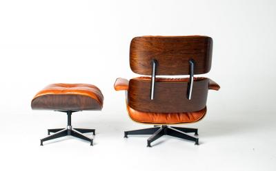 Charles Ray Eames Eames Lounge Chair Ottoman by Herman Miller 3rd Generation in Orange Leather