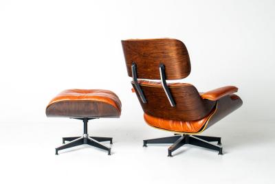 Charles Ray Eames Eames Lounge Chair Ottoman by Herman Miller 3rd Generation in Orange Leather