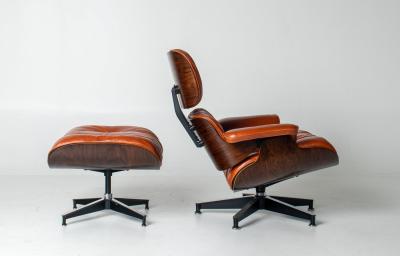 Charles Ray Eames Eames Lounge Chair Ottoman by Herman Miller 3rd Generation in Orange Leather