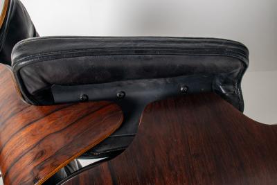 Charles Ray Eames Early 1st Generation Eames Lounge Chair and Ottoman in Rosewood Black Leather