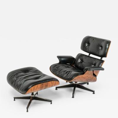 Charles Ray Eames Restored 3rd Gen Eames Lounge Chair and Ottoman in Original black Leather