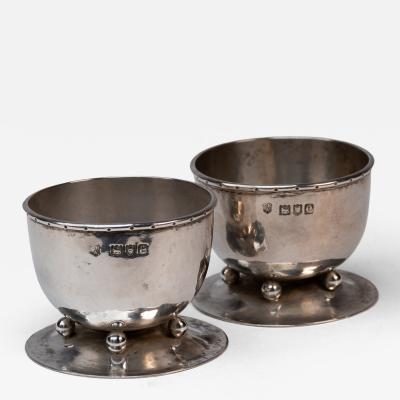 Charles Robert Ashbee C R Ashbee GOH A Rare Pair of Arts Crafts Hand Crafted Hammered Silver Salts 