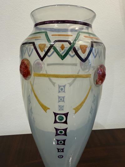 Charles Schell Corson Art Deco Hand Enameled Glass Vase by Charles Schneider France 1920