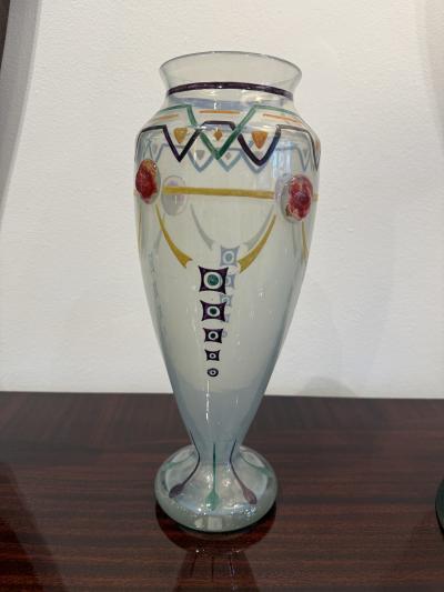 Charles Schell Corson Art Deco Hand Enameled Glass Vase by Charles Schneider France 1920