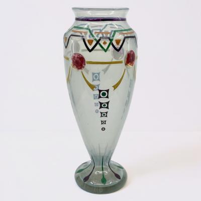 Charles Schell Corson Art Deco Hand Enameled Glass Vase by Charles Schneider France 1920