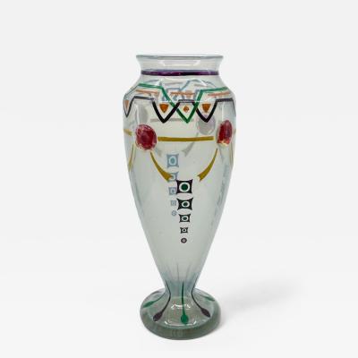 Charles Schell Corson Art Deco Hand Enameled Glass Vase by Charles Schneider France 1920