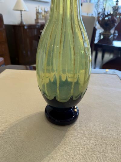Charles Schneider Art Deco Glass Vase by Charles Schneider Neon Yellow Blue 1922