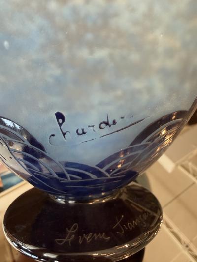 Charles Schneider Art Deco Glass Vase by Charles Schneider Palmier Bleu Design 1927
