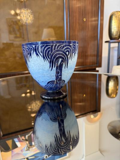 Charles Schneider Art Deco Glass Vase by Charles Schneider Palmier Bleu Design 1927