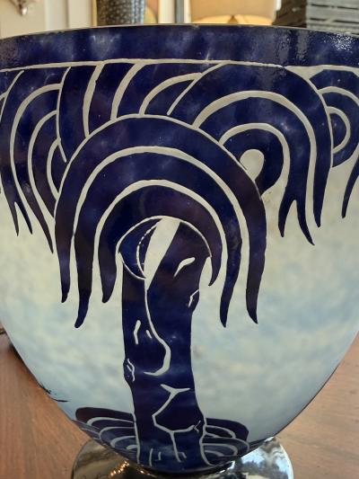 Charles Schneider Art Deco Glass Vase by Charles Schneider Palmier Bleu Design 1927