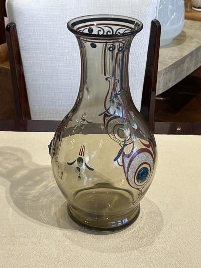 Charles Schneider French Art Deco Hand Enameled Glass Vase by Charles Schneider 1922