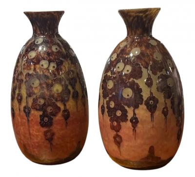 Charles Schneider Important Pair of Le Verre Fran ais Capucines Glass Vases by Charles Schneider