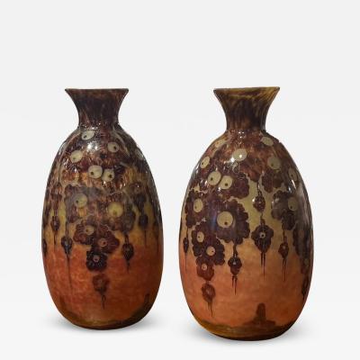 Charles Schneider Important Pair of Le Verre Fran ais Capucines Glass Vases by Charles Schneider