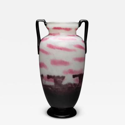 Charles Schneider Monumental Schneider Mottled Glass Two Handled Vase Circa 1920