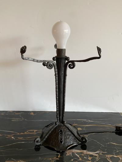 Charles Schneider Schneider Glass French Art Deco Lamp With Wrought Iron Base