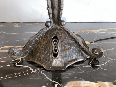 Charles Schneider Schneider Glass French Art Deco Lamp With Wrought Iron Base