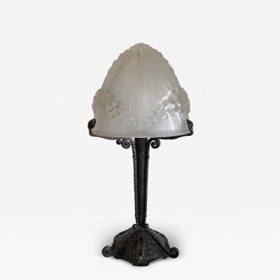 Charles Schneider Schneider Glass French Art Deco Lamp With Wrought Iron Base