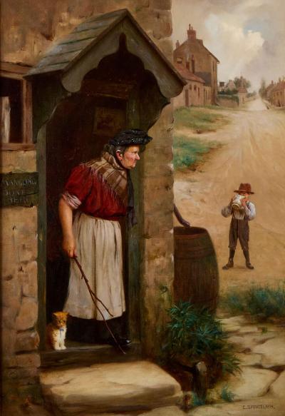 Charles Spencelayh Antique English figurative oil painting by Charles Spencelayh