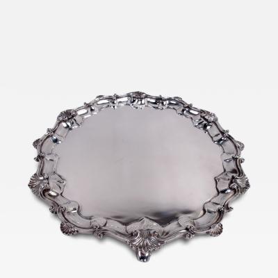 Charles Stuart Harris English Edwardian Georgian Sterling Silver Shell Scroll Salver 1913